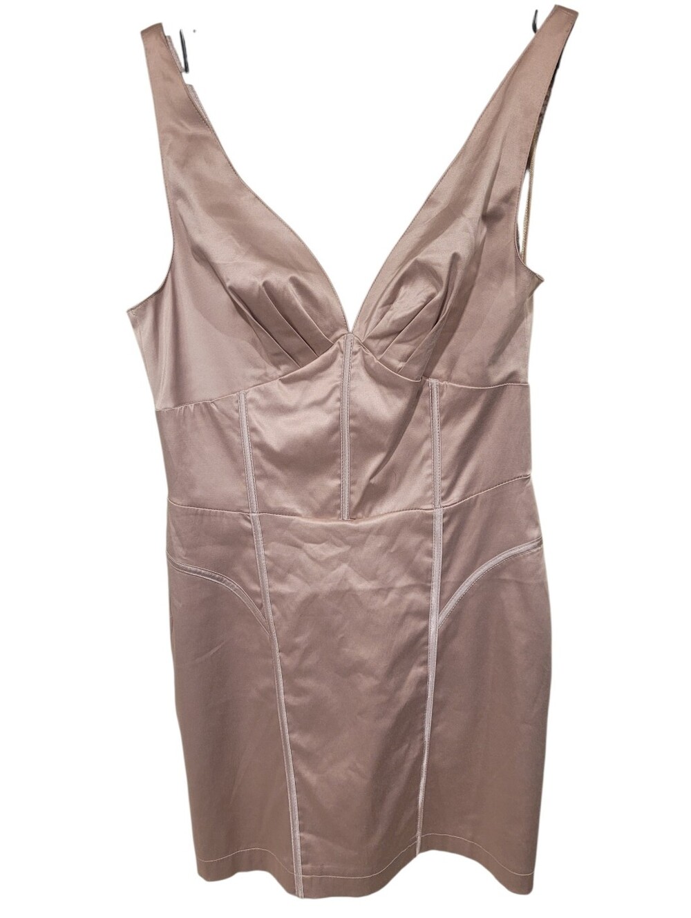Costa Blanca Satin V-Neck Slip Dress in Nude Blush - Picture 2 of 4